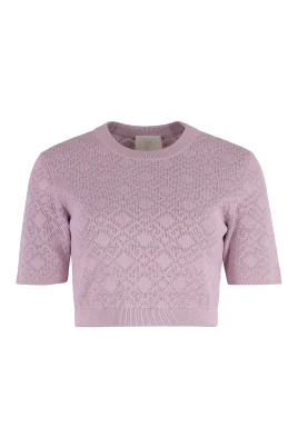 Ribbstickad Jacquardstickad Cropped Top