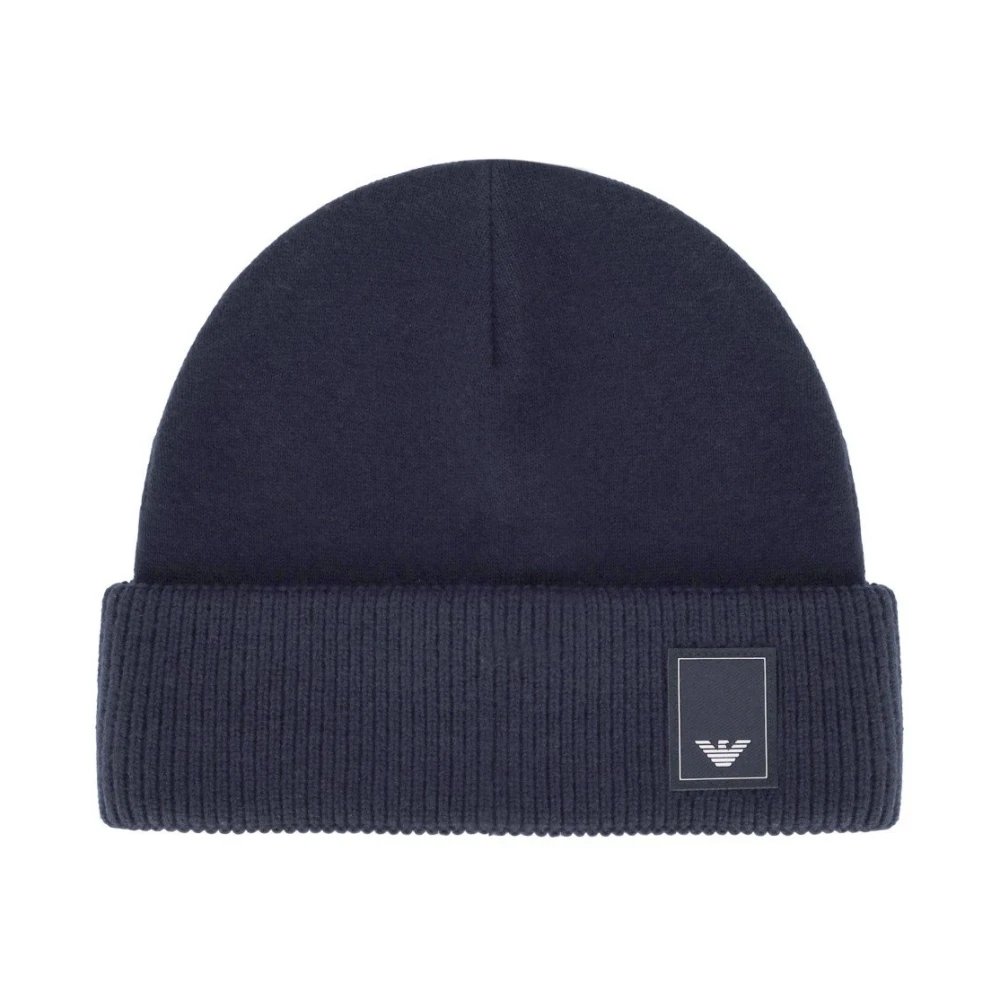 Emporio Armani Marinblå Ribbstickad Beanie Mössa Blue, Herr