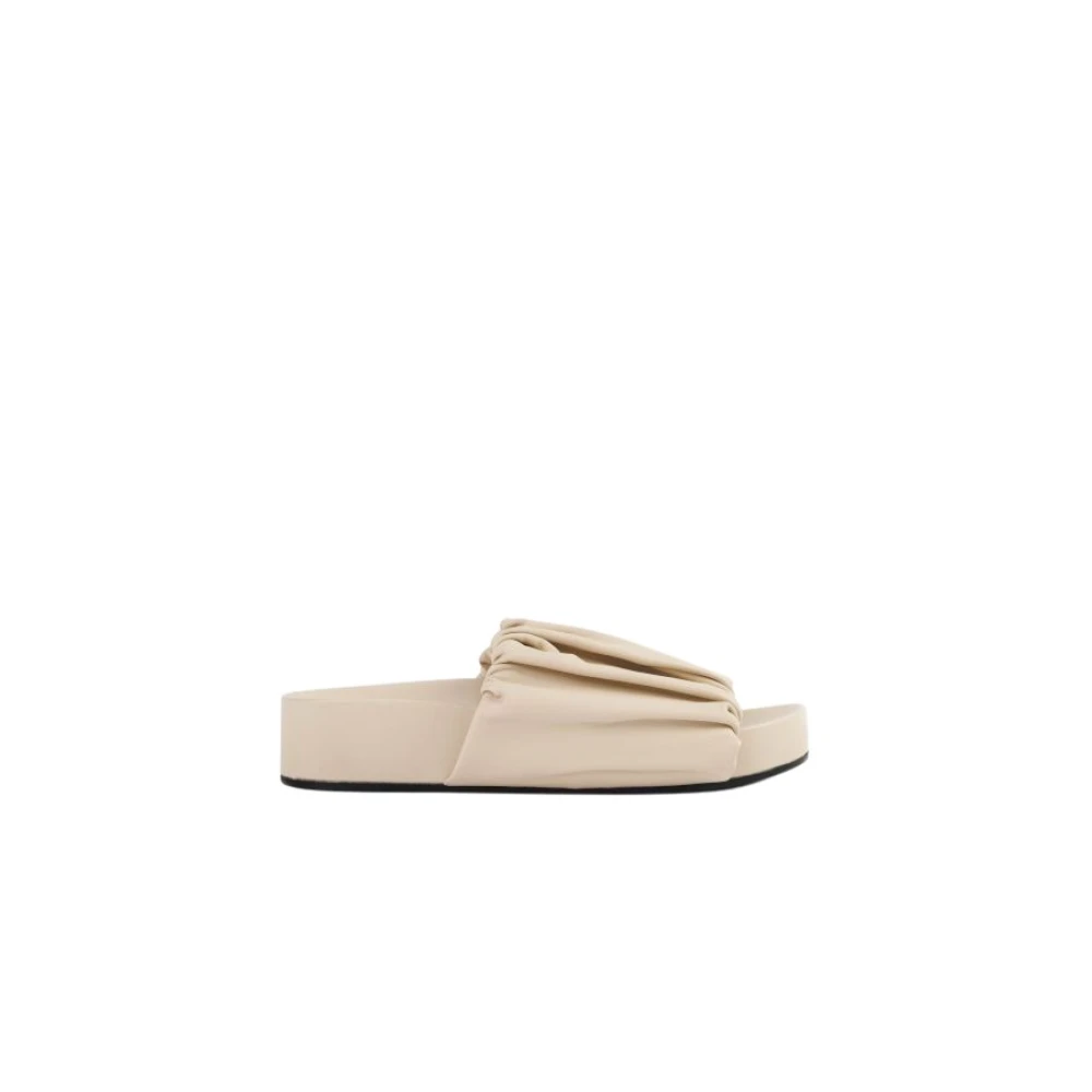 Jil Sander Women's Beige Sliders, 4 Uk, Ruffled Leather Slide Sandals