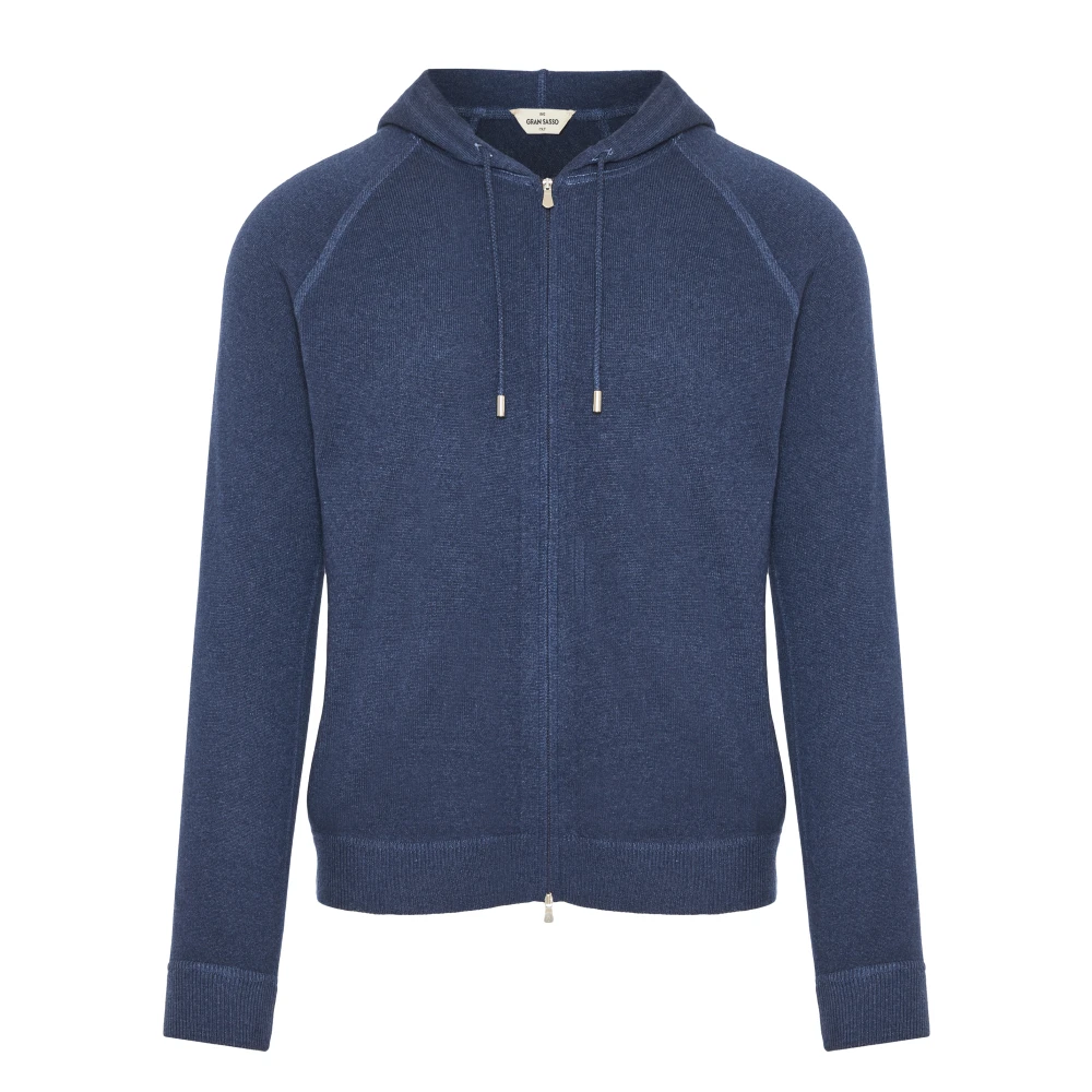 Gran Sasso Lyxig Ull Cashmere Hoodie Made in Italy Blue, Herr