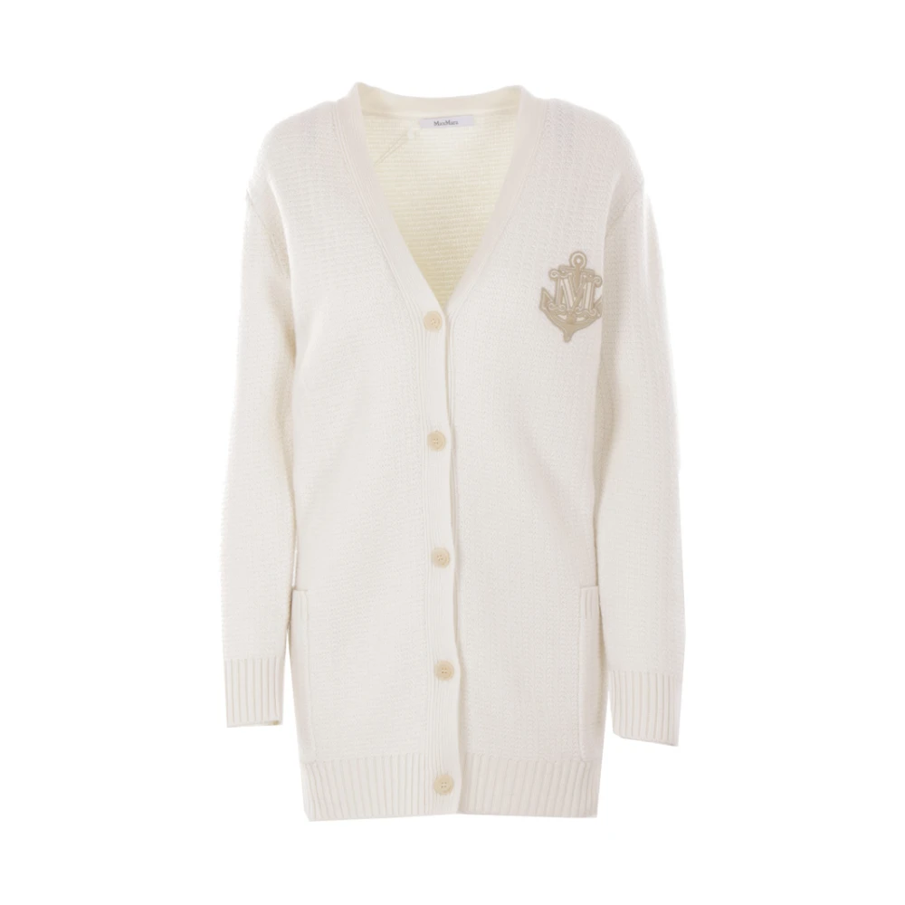 Max Mara Vit Oversized Cardigan med Monogram Patch White, Dam