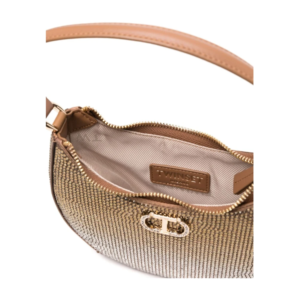 Twinset Schouderzak met Strass en Logolabel Brown Dames