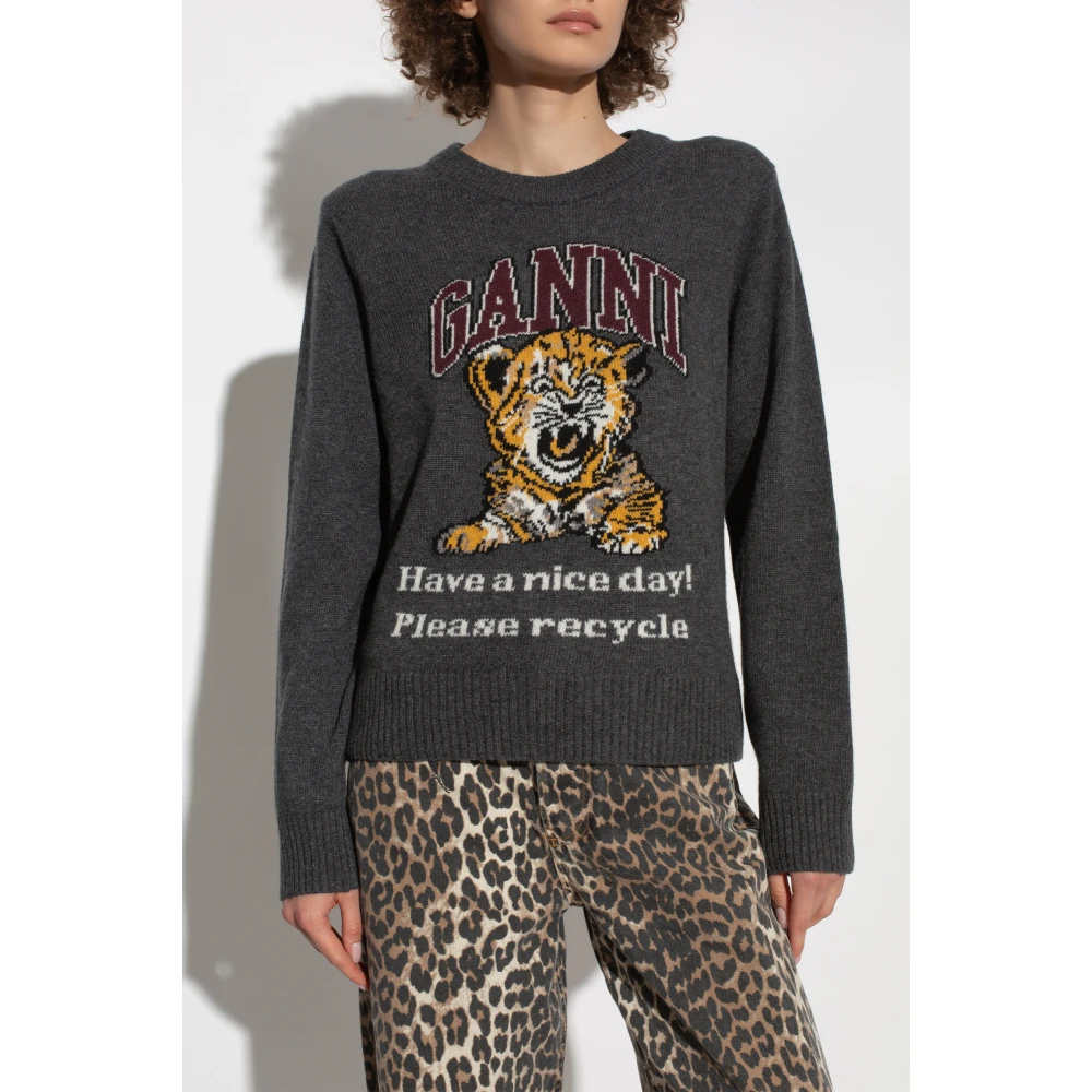 Ganni Trui met logo Gray Dames
