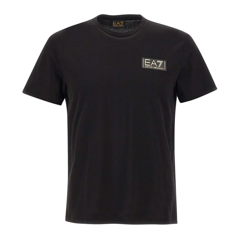 Emporio Armani EA7 Heren Zwart Katoenen T-Shirt met 3D Logo Black Heren