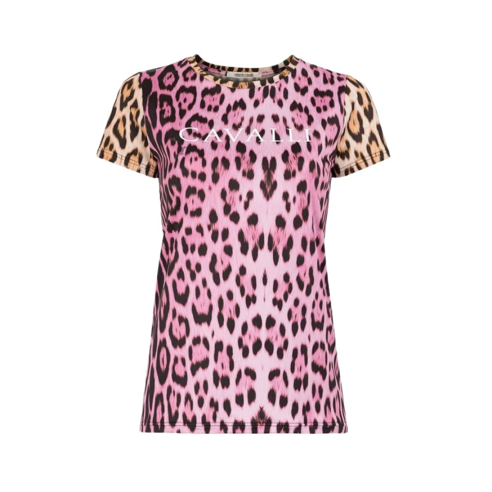 Roberto Cavalli Tvåton Leopard-Print Logo T-shirt Multicolor, Dam