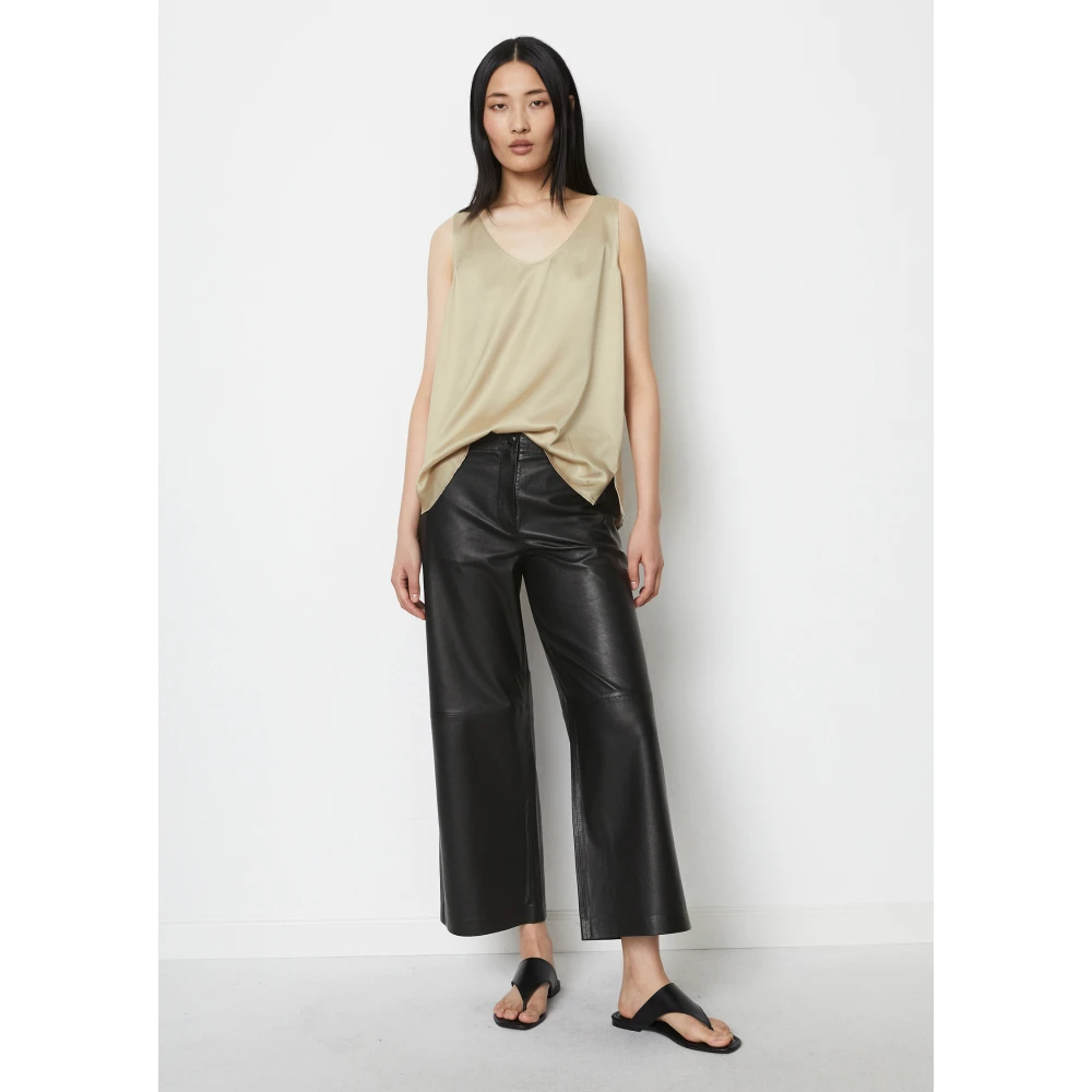 Marc O'Polo Leren culotte wijd Black Dames