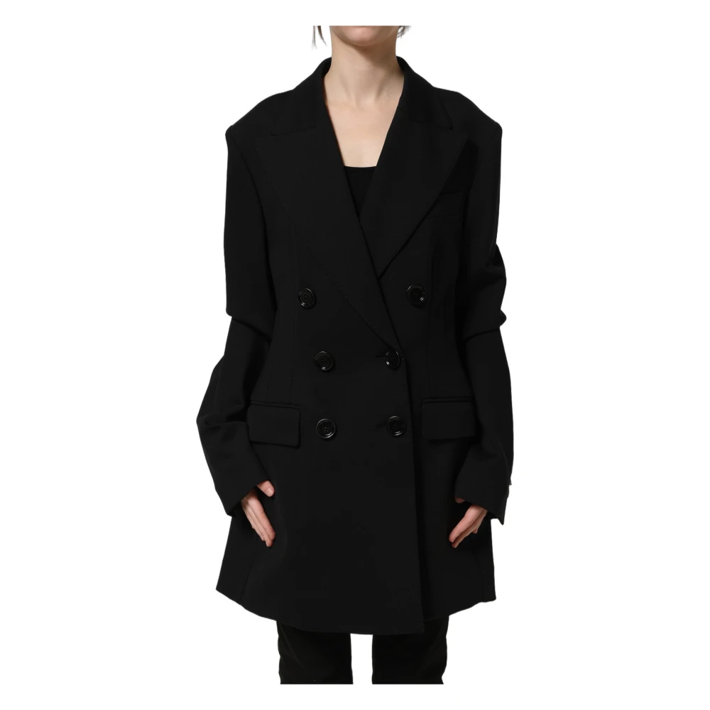 Dolce & Gabbana Black Double Breasted Crepe Blazer Jacket - Female - Double-Breasted Coats - L - Coats