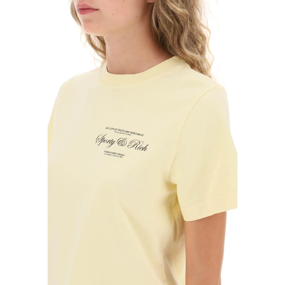 Sporty & Rich Logo Print Cropped T-Shirt Yellow Dames