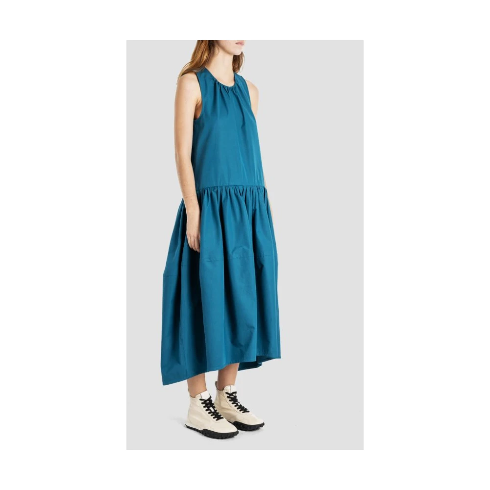 Jil Sander Blauwe Katoenen Crew Neck Jurk Blue Dames