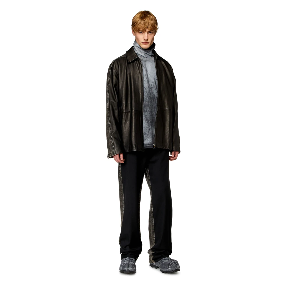 Diesel Hybrid denim and leather jacket Black Heren