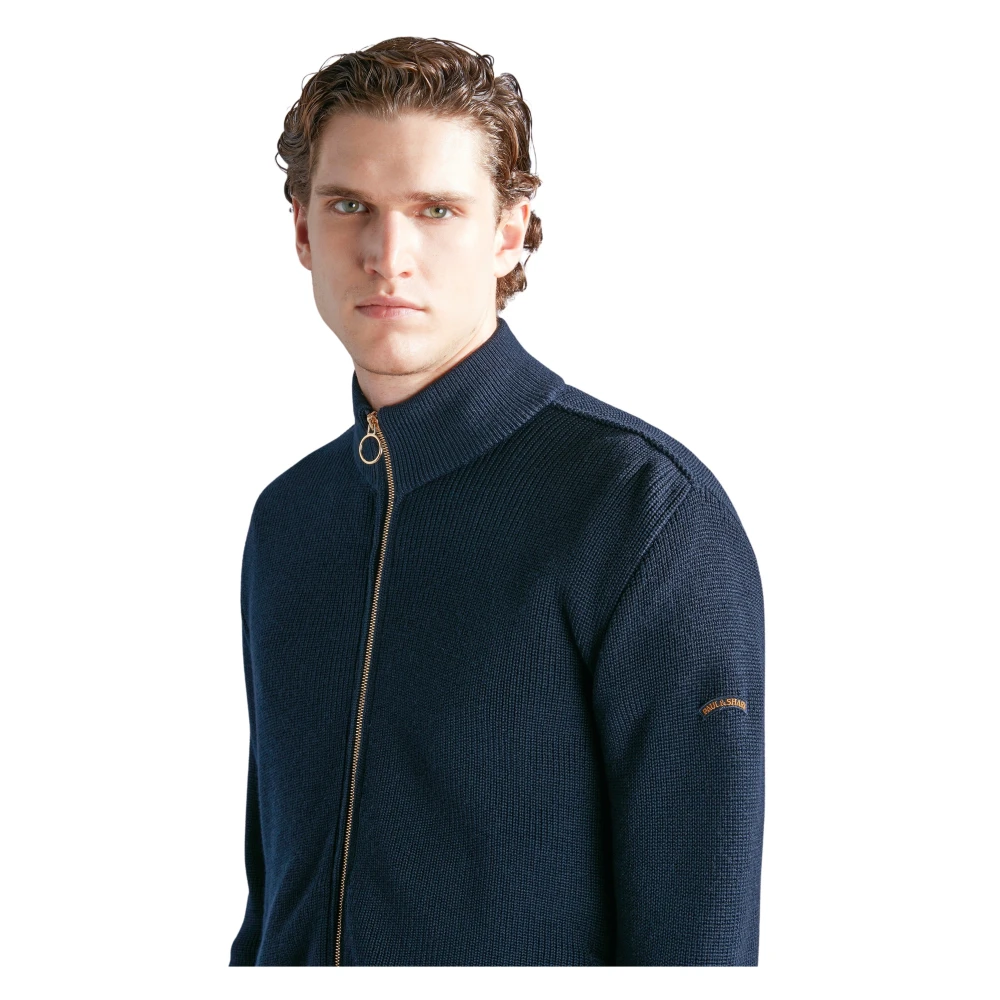 PAUL & SHARK Maan Badge Wol Zip Trui Blue Heren