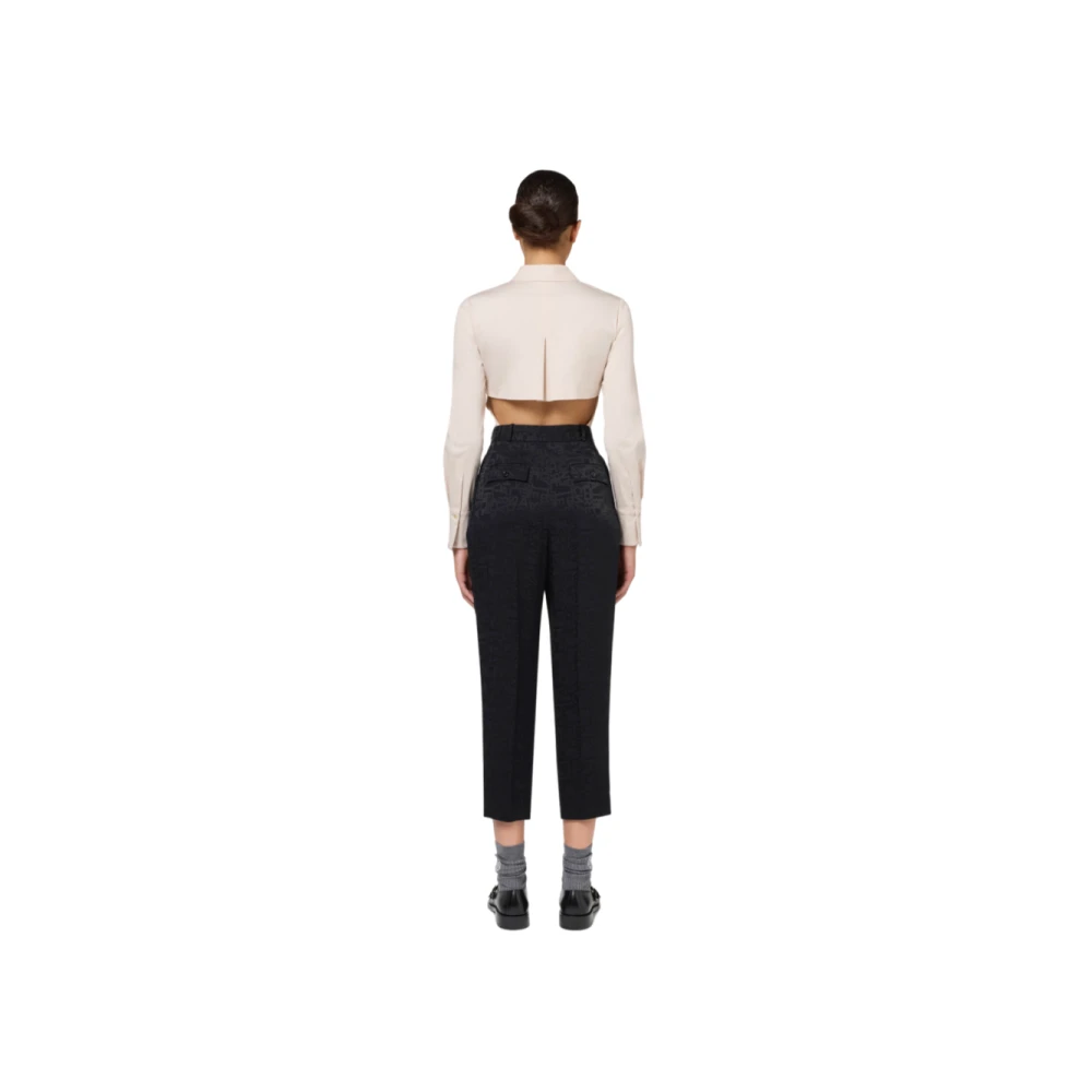Elisabetta Franchi Zwarte Rechte Crêpe Jacquard Broek Black Dames