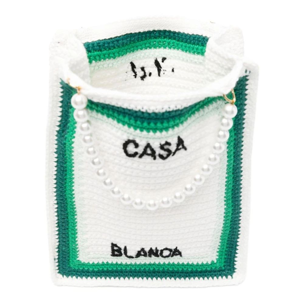 Casablanca Witte katoenen tas met gehaakte streepdetails White Dames