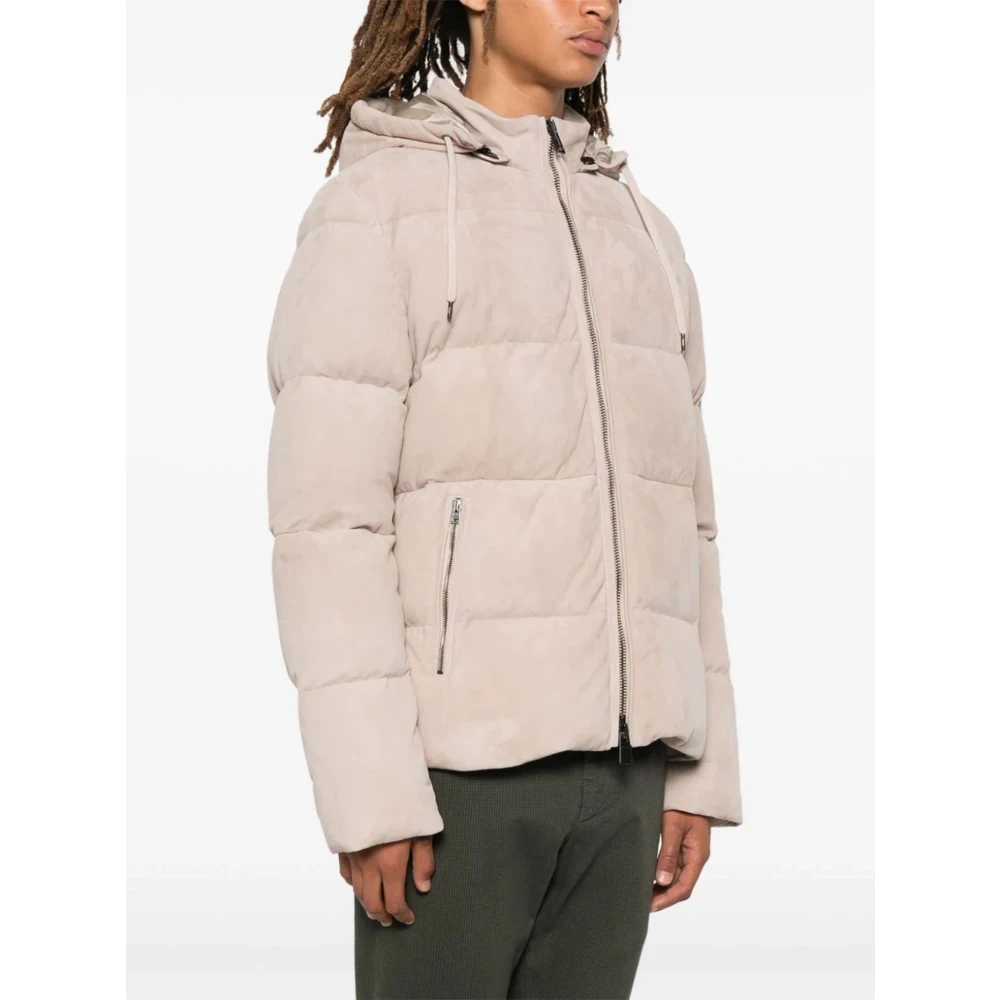 Herno Beige Suède Puffer Jas Beige Heren
