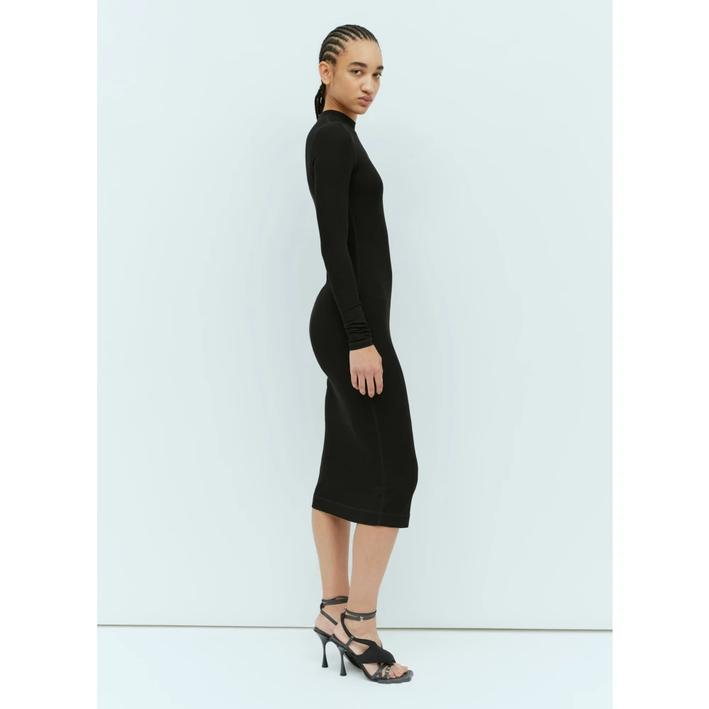 Diesel Ribgebreide Midi Jurk met Logoborduursel Black Dames