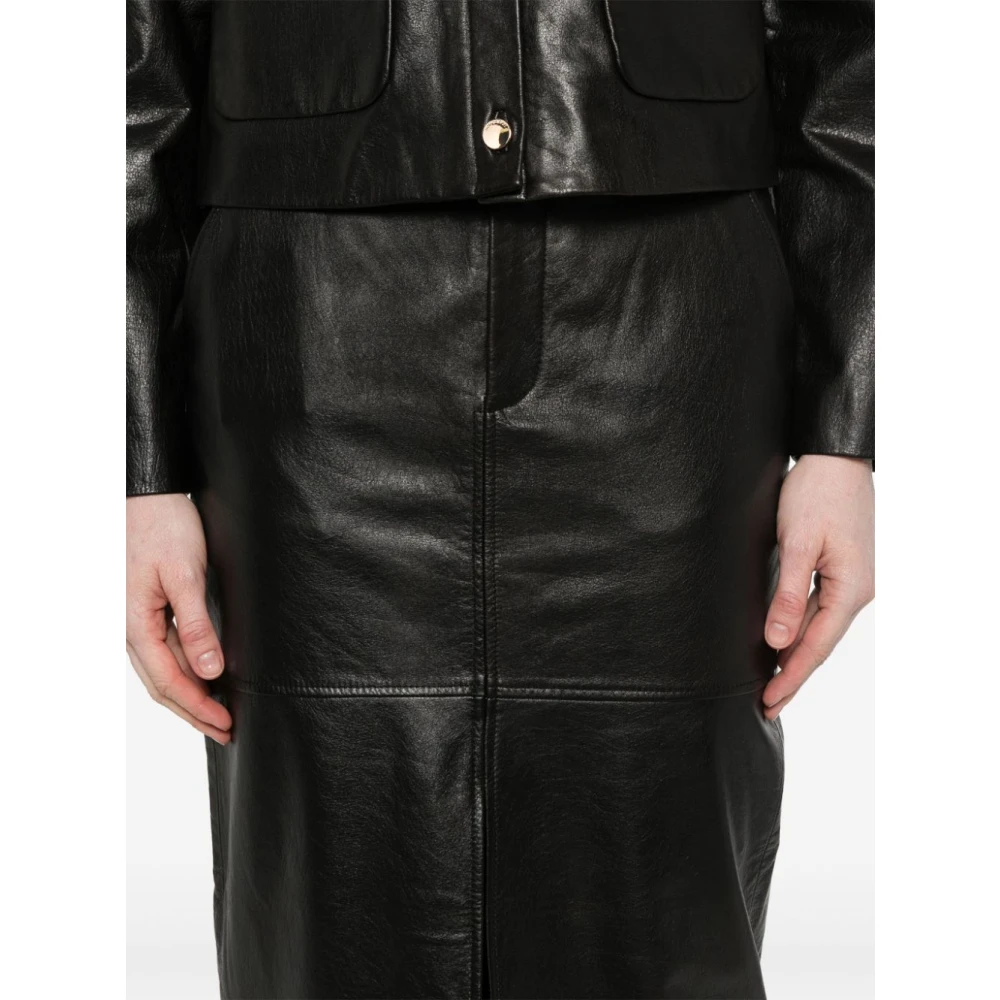Self Portrait Zwarte Leren Midi Rok Zakken Black Dames