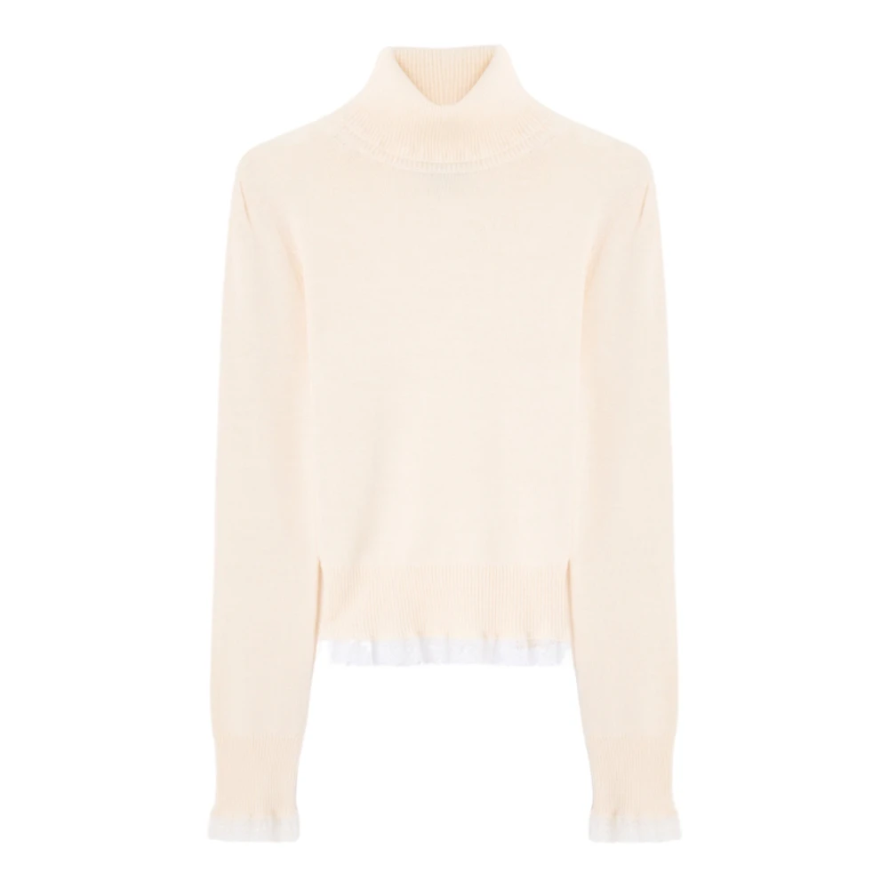 Ganni Donna Bianco Turtleneck In Lace Merino - Size Xs Wool - Immagine 3