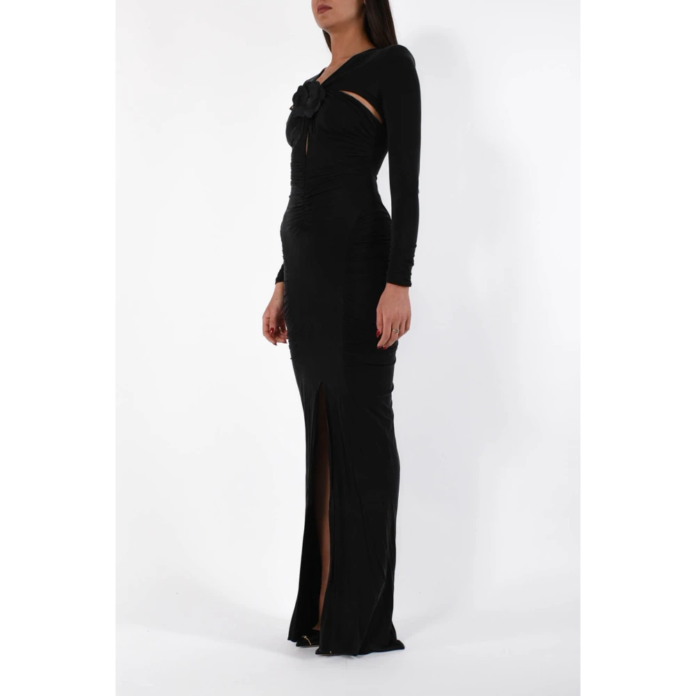 Elisabetta Franchi Lange Jersey Jurk met Cut-Out en Staart Black Dames