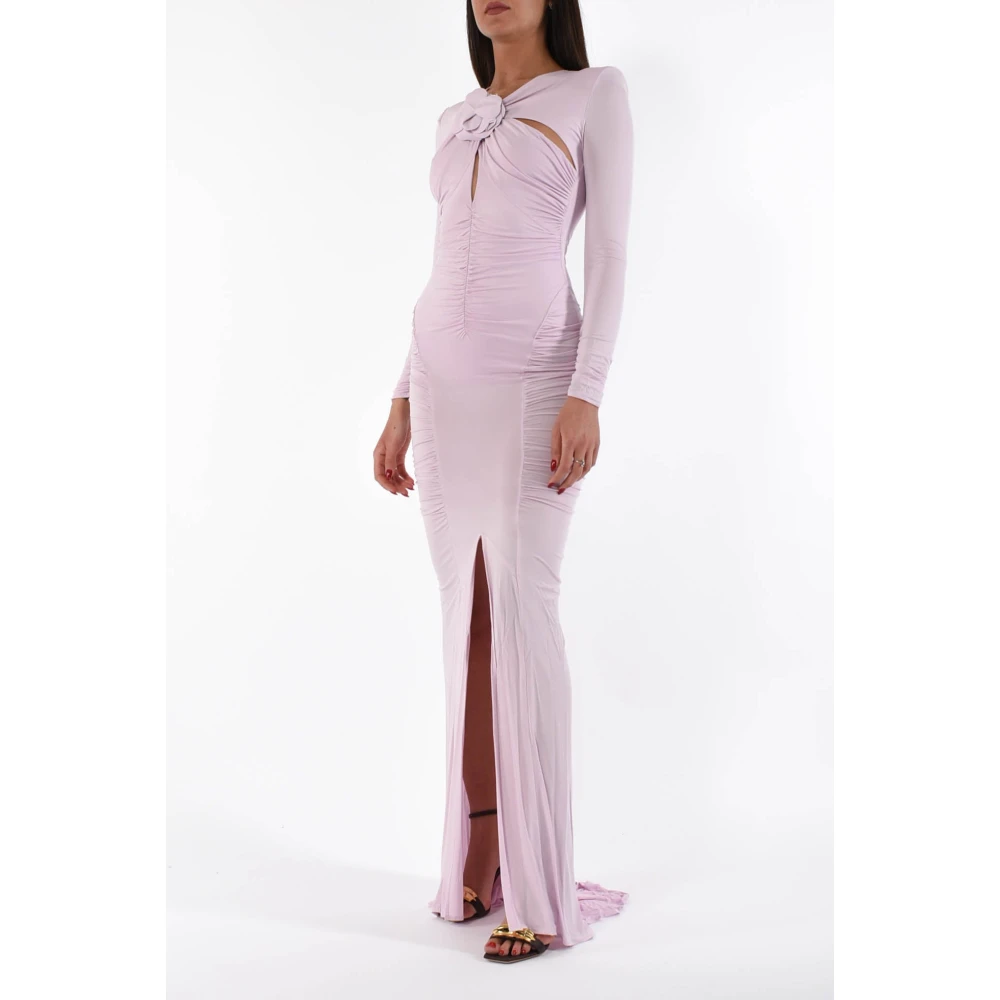 Elisabetta Franchi Lange Jersey Cupro Jurk met Cut-Out Pink Dames