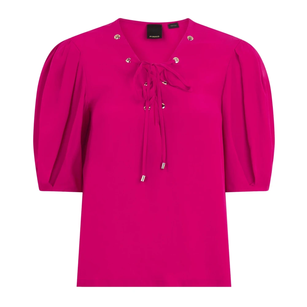 Pinko Fuchsia kortärmad V-ringad blus Pink, Dam