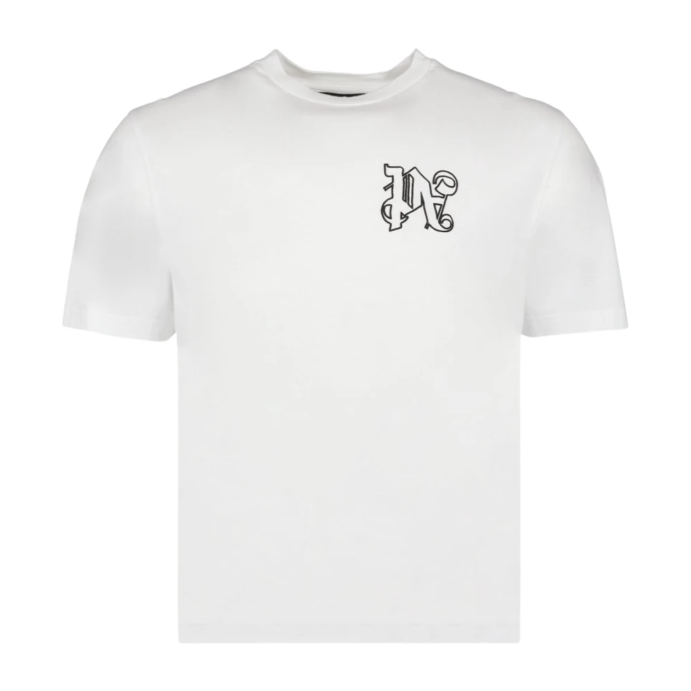 Palm Angels Monogram T-shirt met Geborduurd Logo White Heren