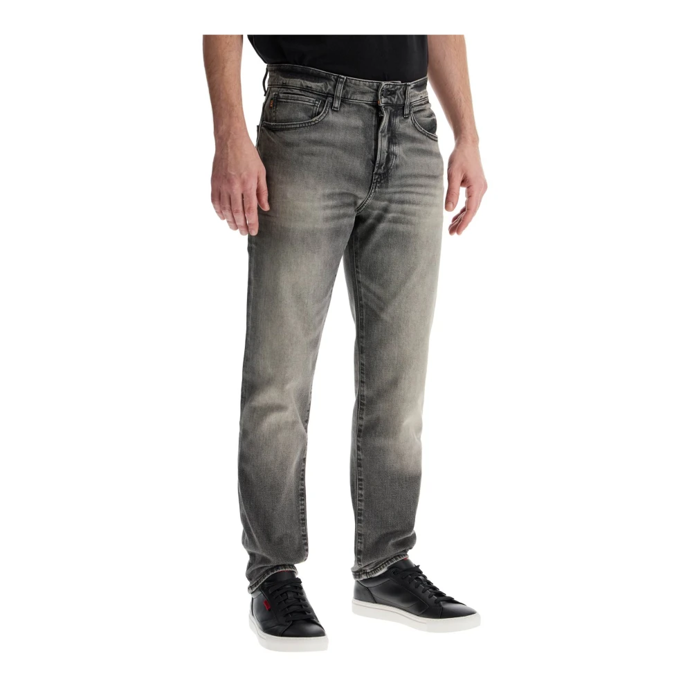 Boss Donkergrijze Straight Fit Jeans van Katoen Gray Heren