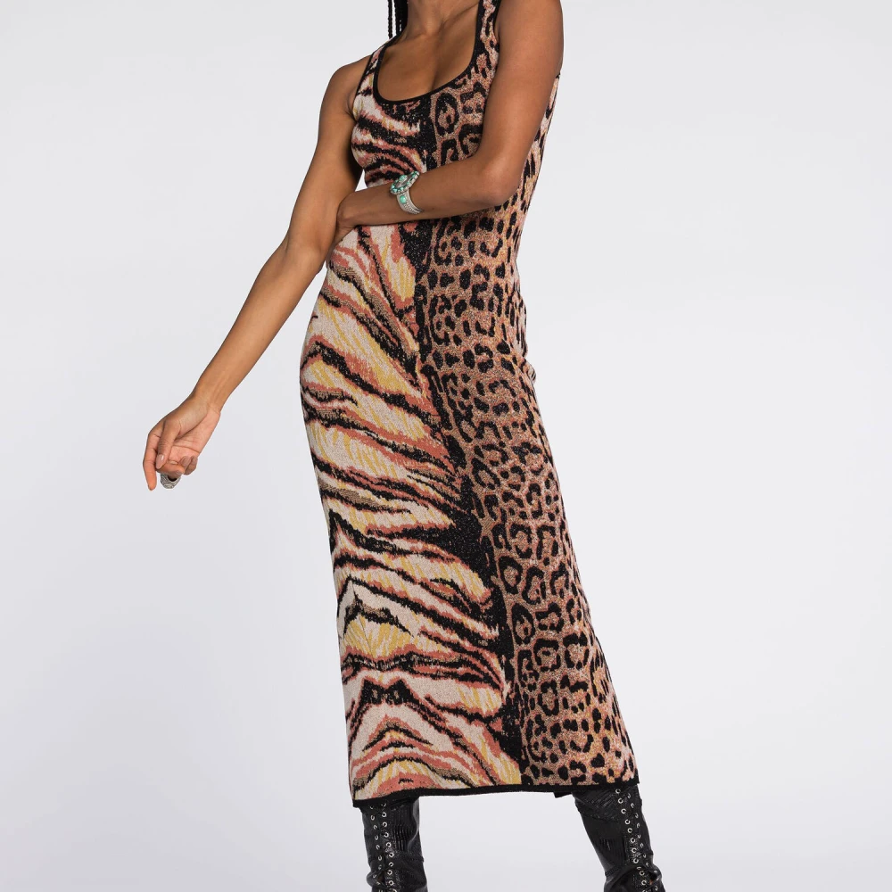 Roberto Cavalli Animal Jacquard Midi Jurk Bodycon Fit Multicolor Dames
