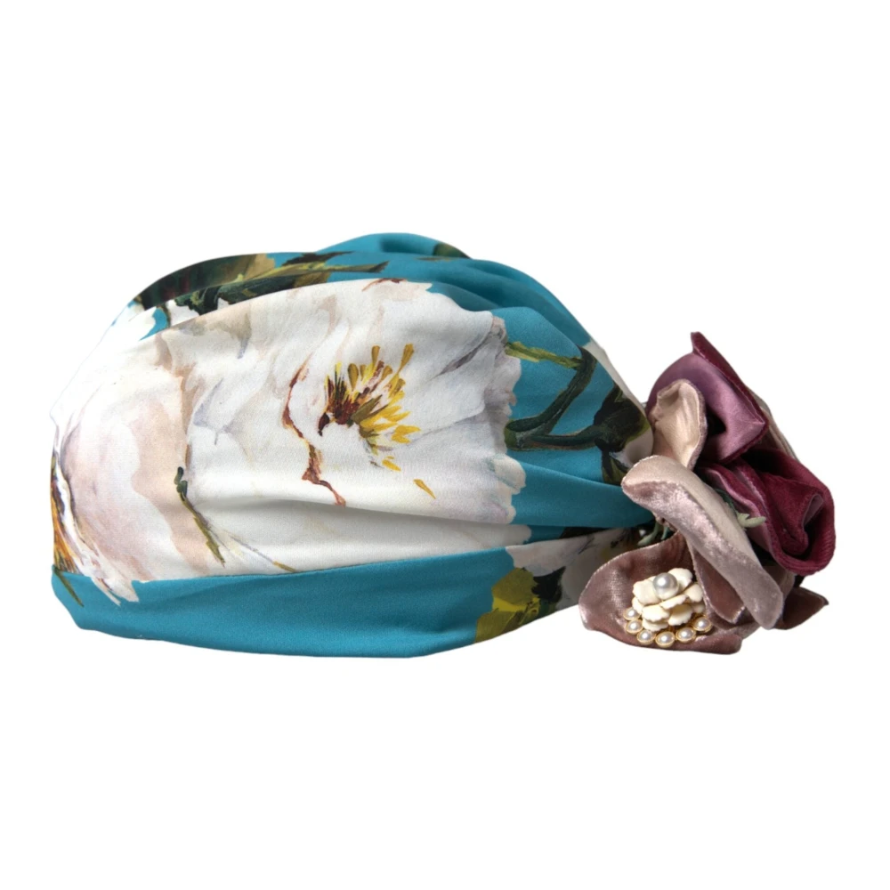 Dolce & Gabbana Blauwe Bloemen Turban Hoofddeksel Blue Dames