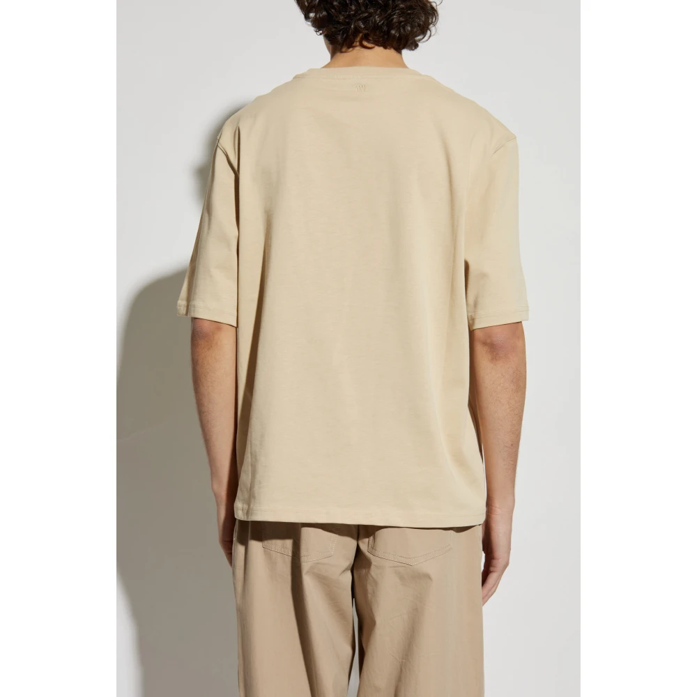 Ami Paris T-shirt met logo Beige Heren
