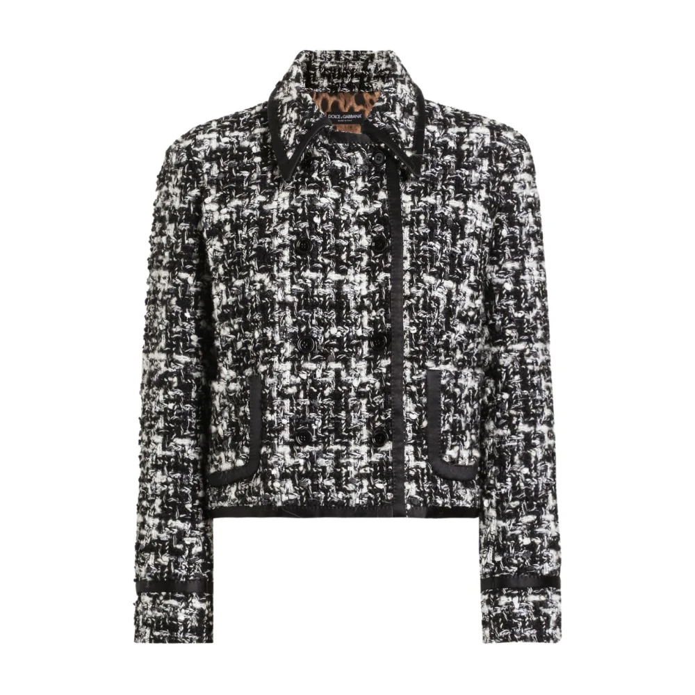 Dolce & Gabbana Gray Tweed Jackets, Female, S, Tweed Double-Breasted Jackets Grey