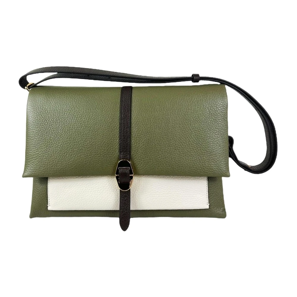 Coccinelle Leren schoudertas met verdeelde compartimenten Green Dames