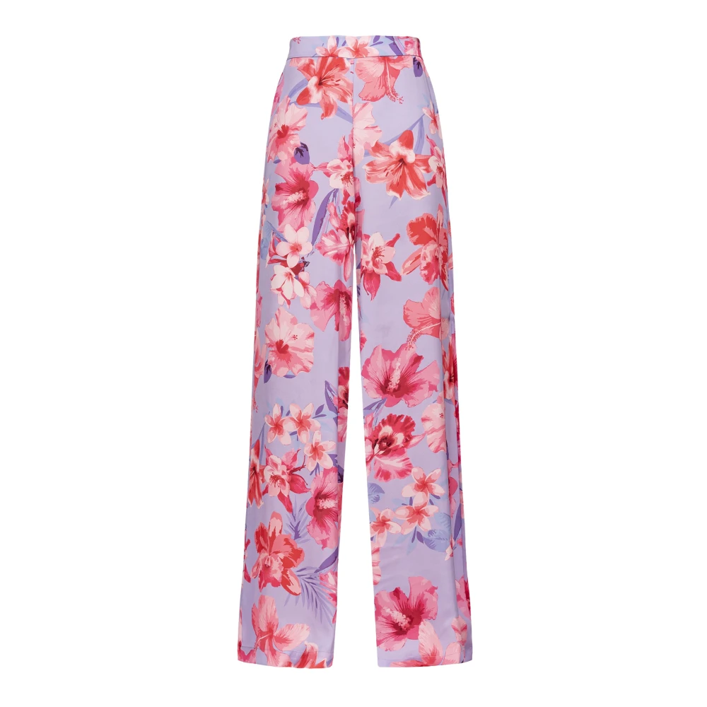 Pinko Women's Pink O, Wide Trousers, S, Wide-Leg Trousers With Floral Print