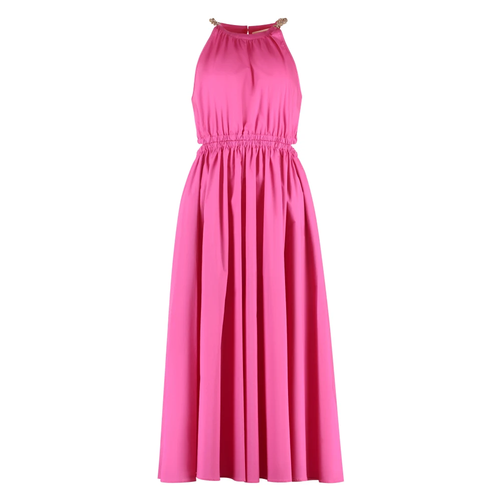 Michael Kors Gebloemde Poplin Jurk met Open Rug Pink Dames