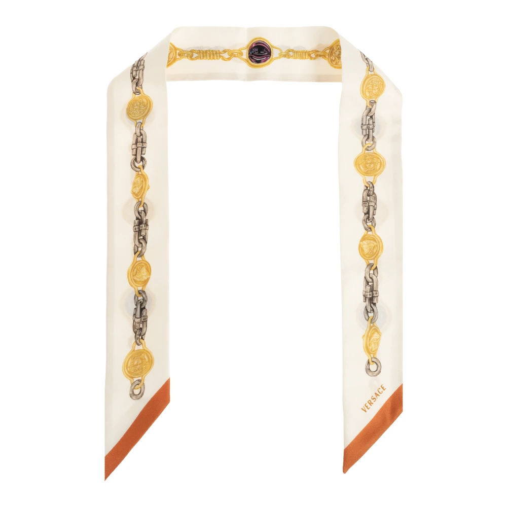 Versace Unisex Beige Accessoires One Size, Geprinte Zijden Twill Lint