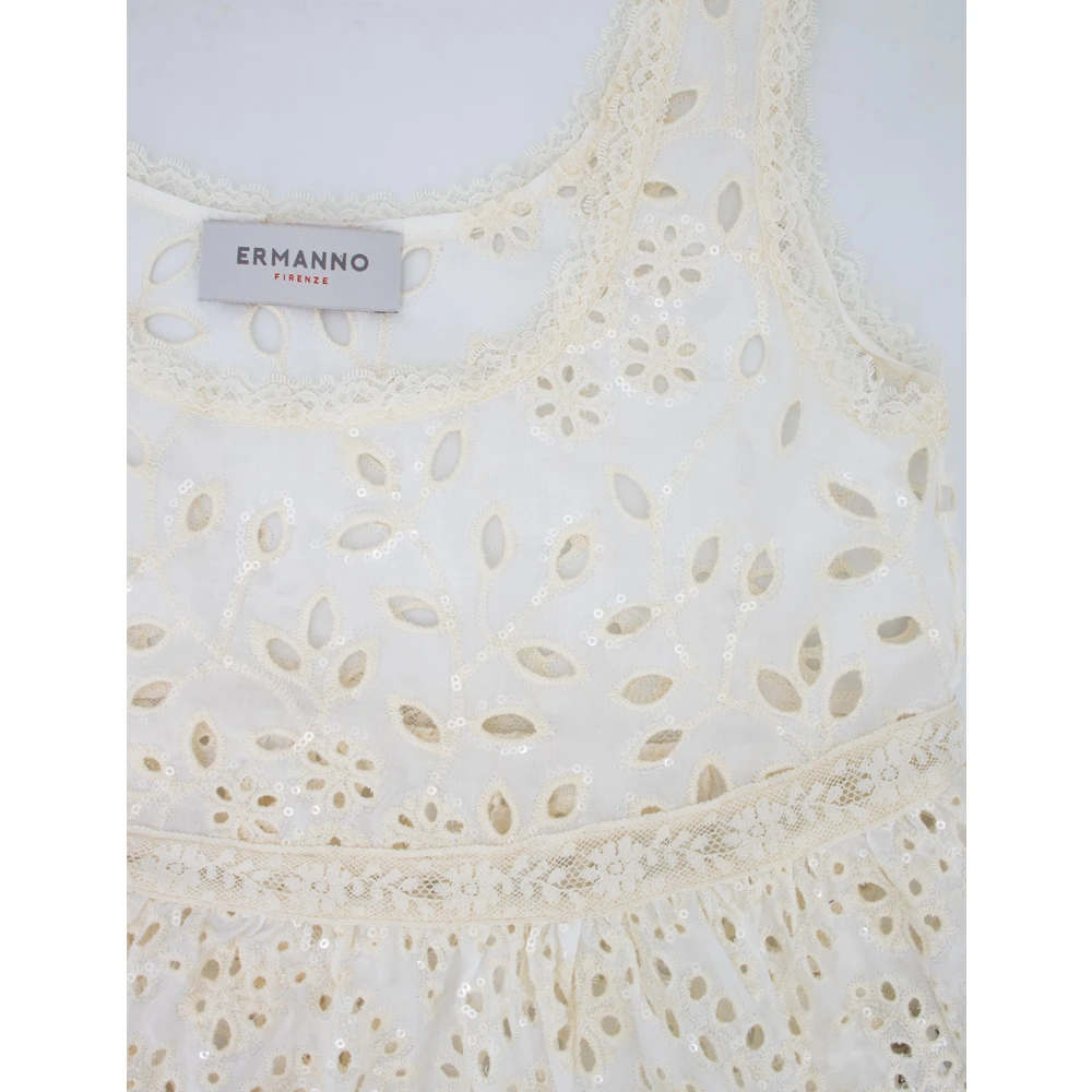 Ermanno Scervino Katoenen Macramé Kant Bloemen Top White Dames