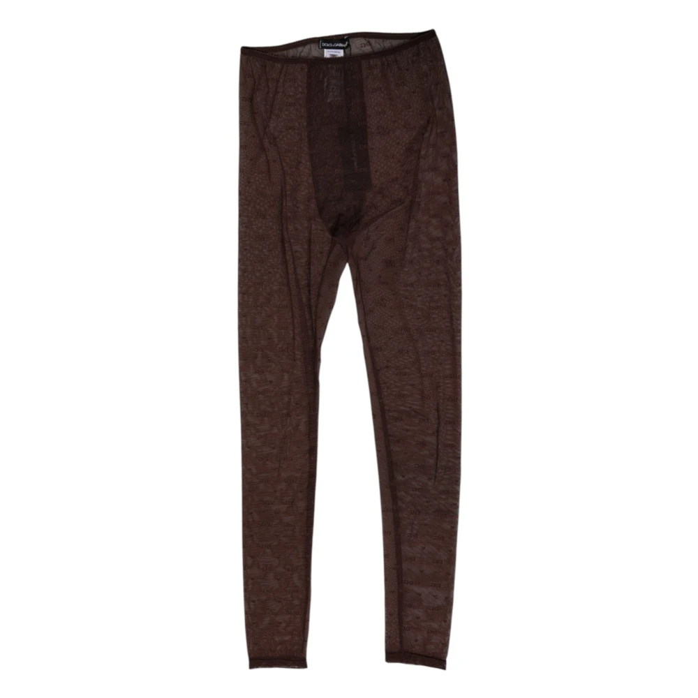 Dolce & Gabbana Women's Brown Leggings, S, Logo Lace Leggings Trousers