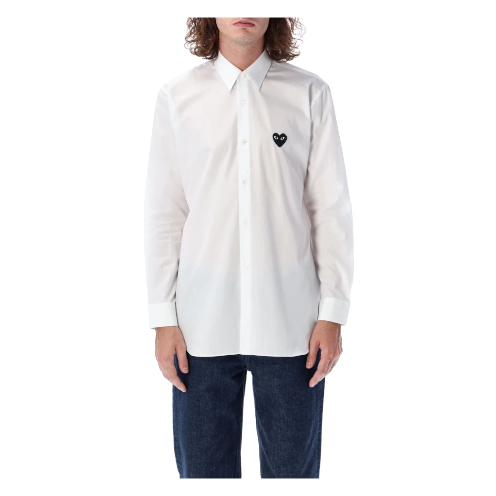 Comme des Garçons Witte Katoenen Overhemd met Zwarte Hart Patch White Heren
