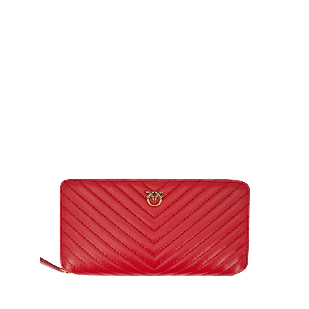 Pinko Rode Leren Chevron Patroon Portemonnee Pink Dames