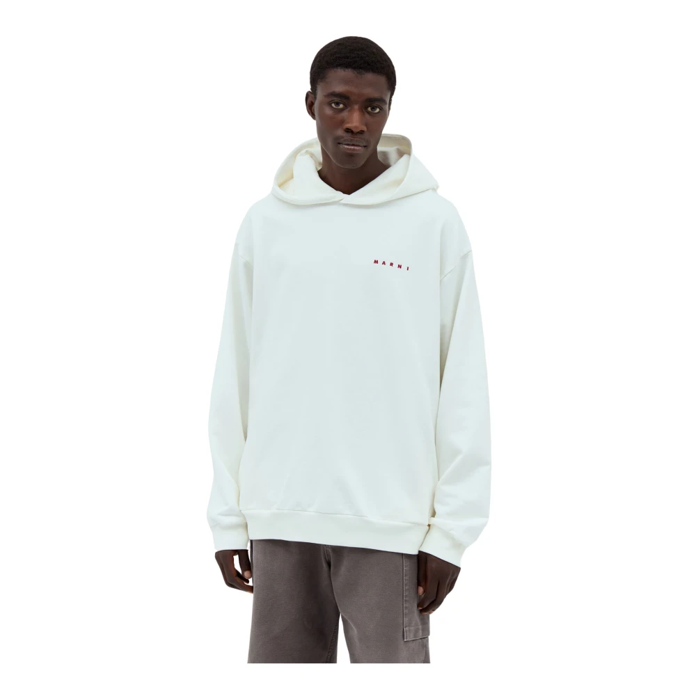 Marni Logo Borduurwerk Hoodie Katoen Jersey White Heren