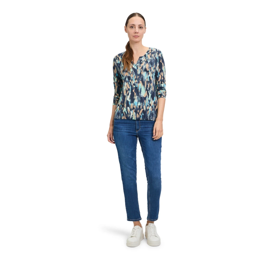 Betty & Co Blouse shirt met elastische tailleband Multicolor Dames