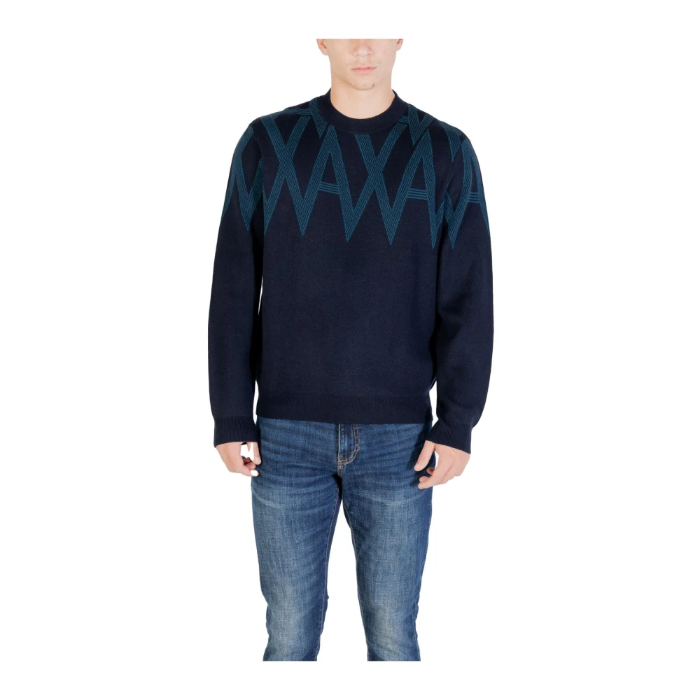 Armani Exchange Men's Blue Printed Long Sleeve Round Neck Sweatshirt