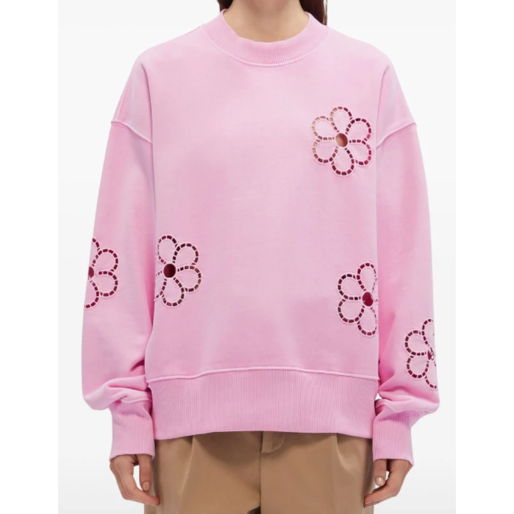 Msgm Bloemen geborduurde crewneck trui Pink Dames