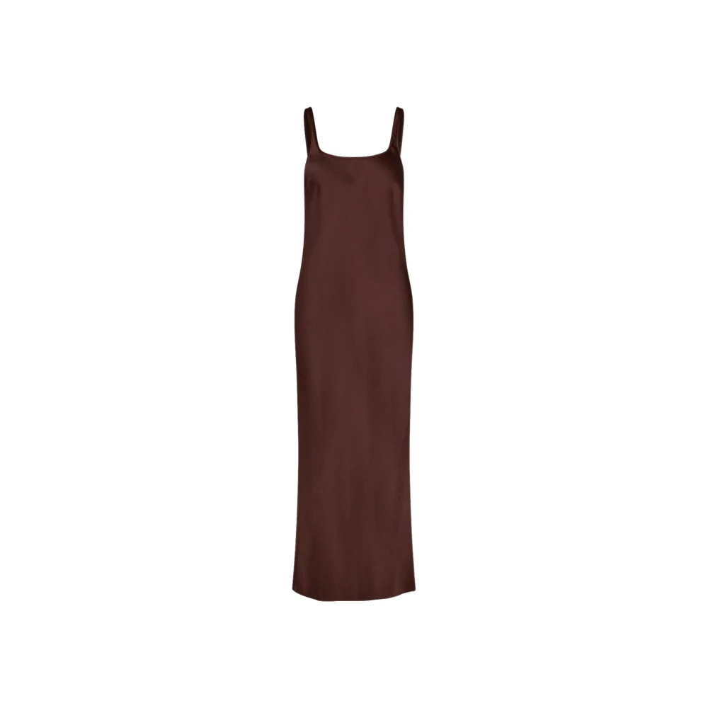 Samsøe Samsøe Satin Maxi Klänning med Sidosprund Brown, Dam