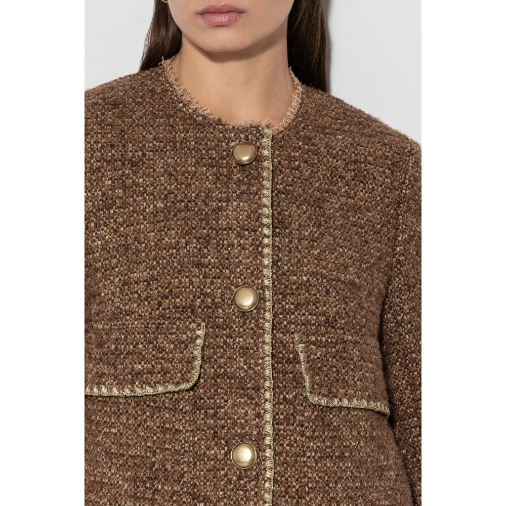 LUISA CERANO Tweed jasje met gouden glans Brown Dames