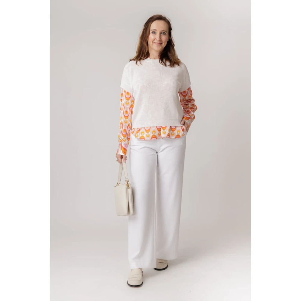 RAFFAELLO ROSSI Hoge Taille Elastische Band Broek White Dames