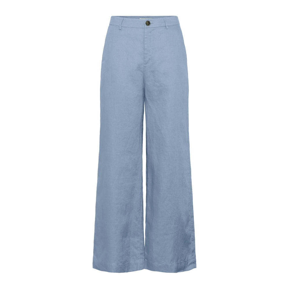 Part Two Wijde Linnen Broek Faded Denim Blue Dames