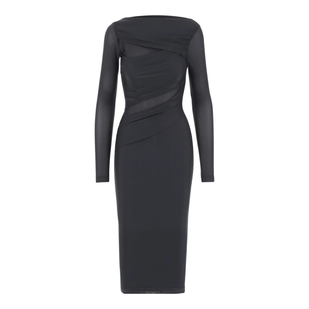 Pinko Zwarte Jersey Midi Jurk met Boothals Black Dames