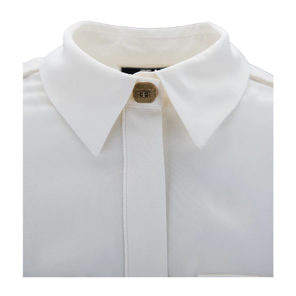 Elisabetta Franchi Gouden Knoop Lange Mouw Shirt White Dames