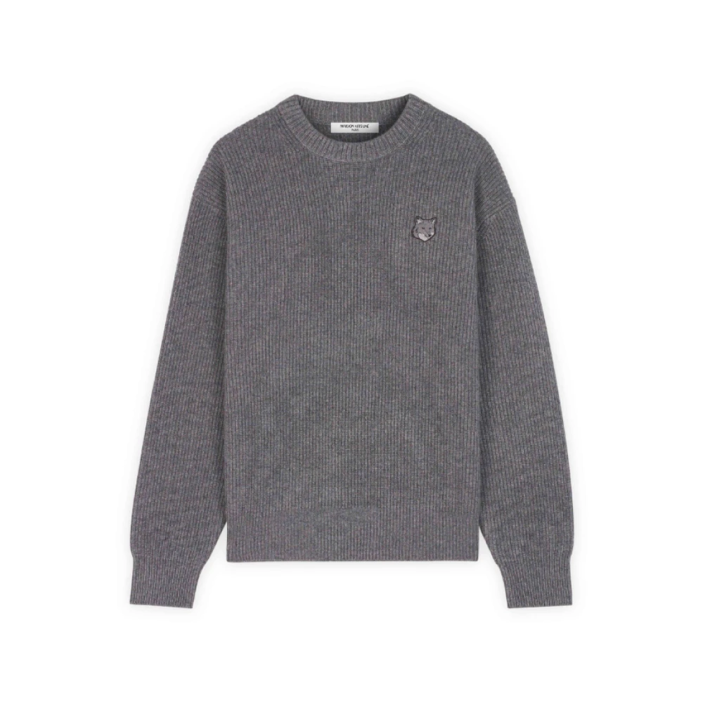 Maison Kitsuné Grijze Geribbelde Trui met Tonaal Logo Gray Heren