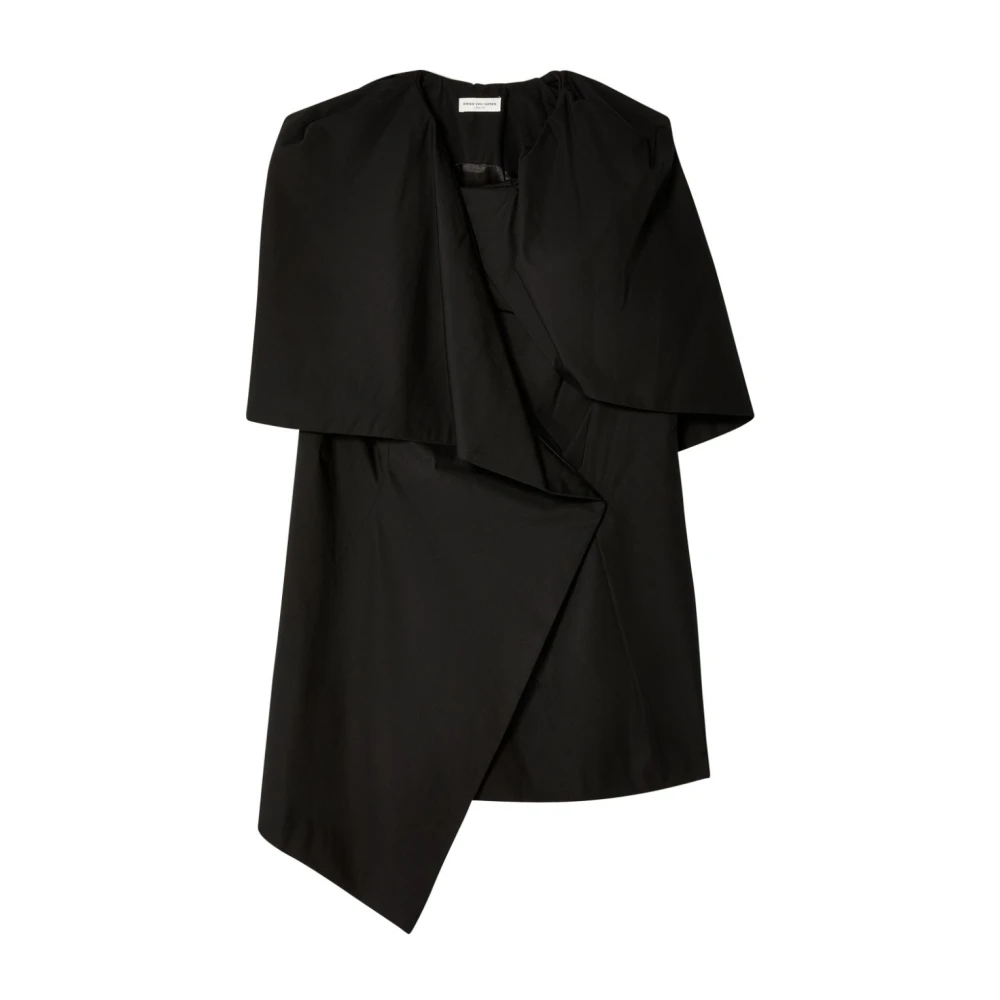 Dries Van Noten Asymmetrisch Gedrapeerd Lang Shirt Black Dames